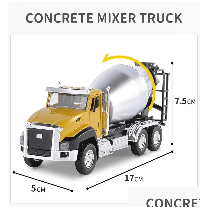 Diecast Model car 3 Pack of Diecast Engineering Construction Vehicles Dump Digger Mixer Truck 1/50 Scale Metal Model car Pull Back Car Kids Toys