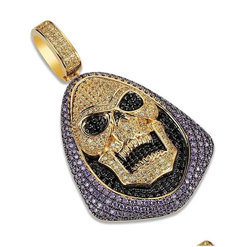 Pendant Necklaces Purple Black White 3 Colors Cz Stone Paved Bling Out Skl Mask Pendants Necklace For Men Hip Hop Rapper Jewelry Gold Dhlaf