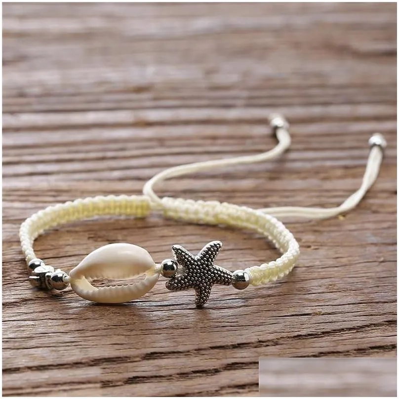 Charm Bracelets Starfish Shell Beach Bracelet Adjustable Sea Turtle Rope Uni Braided For Men And Women Personality Summer Holiday Jew Dhmdg