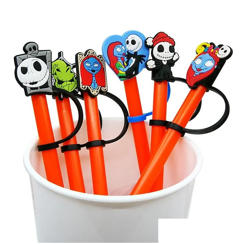 Custom Before Christmas silicone straw toppers accessories cover charms Reusable Splash Proof drinking dust plug decorative 8mm straw party