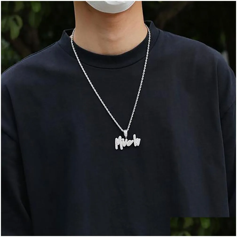 Custom Name A- Z Double layer Stones Cursive Letters Pendant Necklace For Men Women Gifts Cubic Zirconia Necklace Hip Hop Jewelry