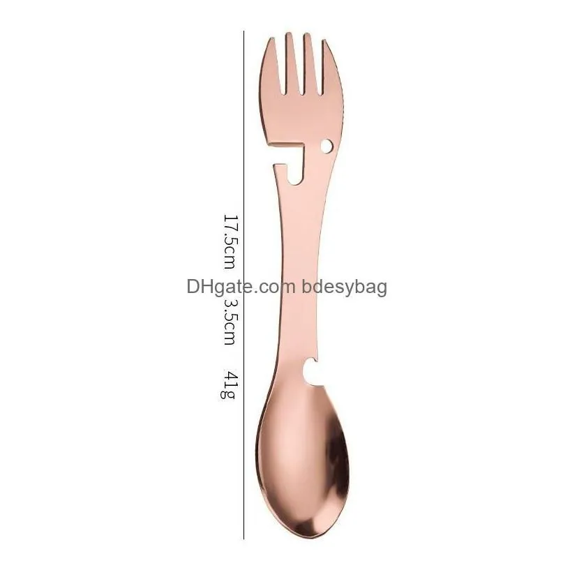 Forks Portable Mti Tool Flatware Can Opener Camp Spork Cutlery Utensil Bottle Picnic Stainless Steel Tableware Fork Spoon Lx4980 Dro Dhxft
