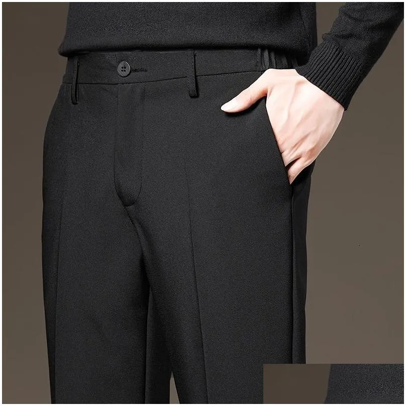 Mens Pants Spring Summer Mens Suit Slim Business Office Elastic Waist Black Grey Classic Korean Trousers Male Plus Size 2738 40 42