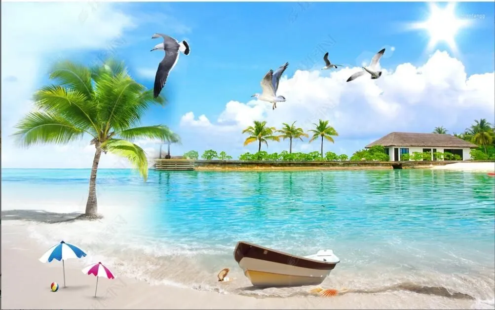 Wallpapers 3d Po Custom Mural Romantic Seascape Coconut Tree Seagull Scenery Bedroom Home Decoration Wallpaper For Walls