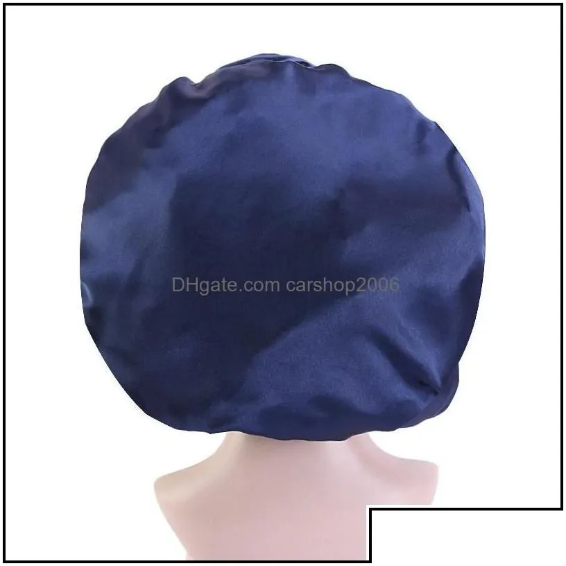 Beanie/Skl Caps Hats Hats Scarves Gloves Fashion Accessories 36Cm Adjust Solid Satin Bonnet Hair Styling Cap For Slee Women Night Sleep