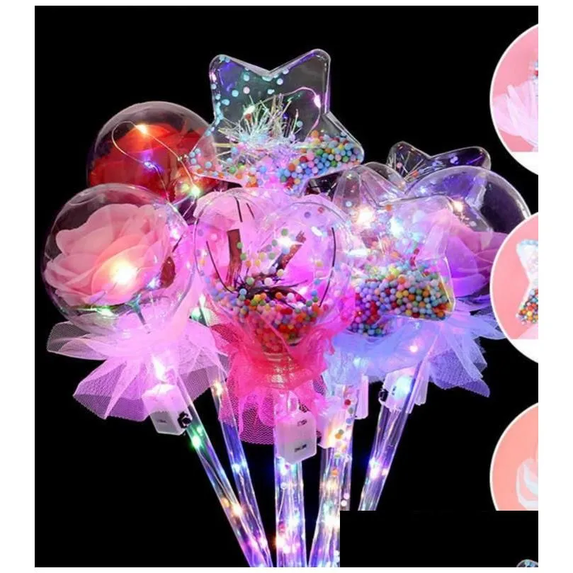 led party favor decoration light up glowing red rose flower wands clear ball stick for wedding valentine`s day atmosphere decor