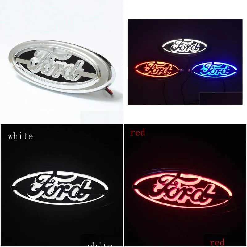 5D led car logo lamp 14.5cm*5.6cm for Ford Focus Mondeo Kuga car badge LED lamp Auto laser lights 3D rear emblem sticker ghost shadow