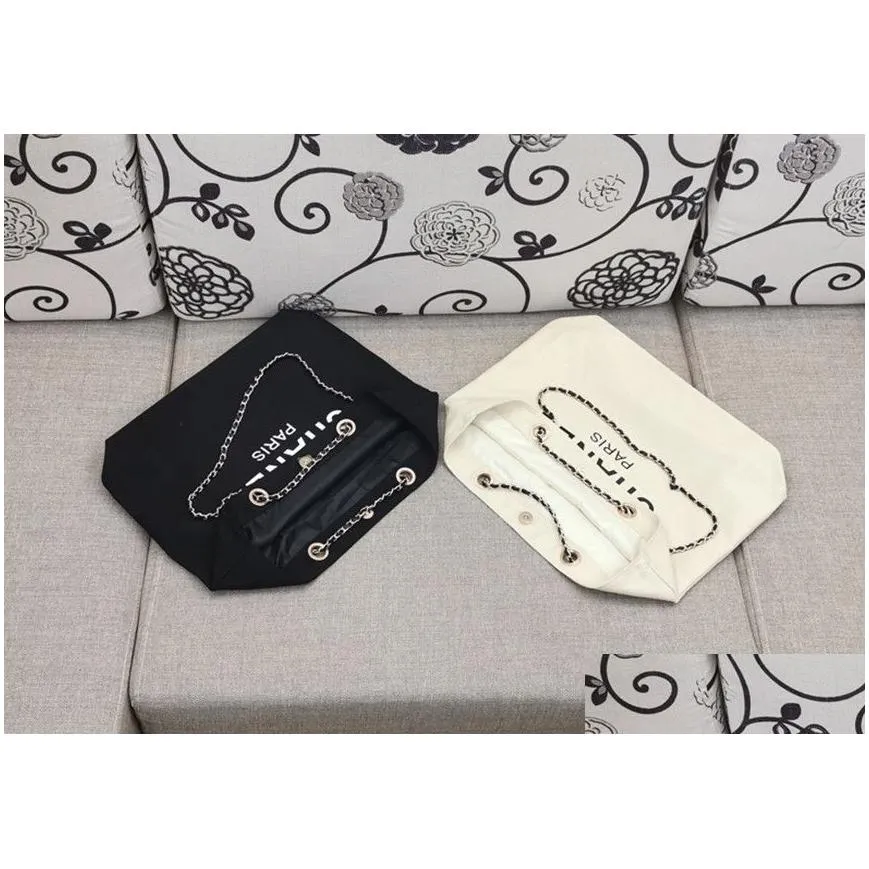Designer Shopping Bag Black Beige Letter Logo Casual Canvas Bag Chain Strap Shoulder Bag Thick Shoulder Bag Portable reusable bag
