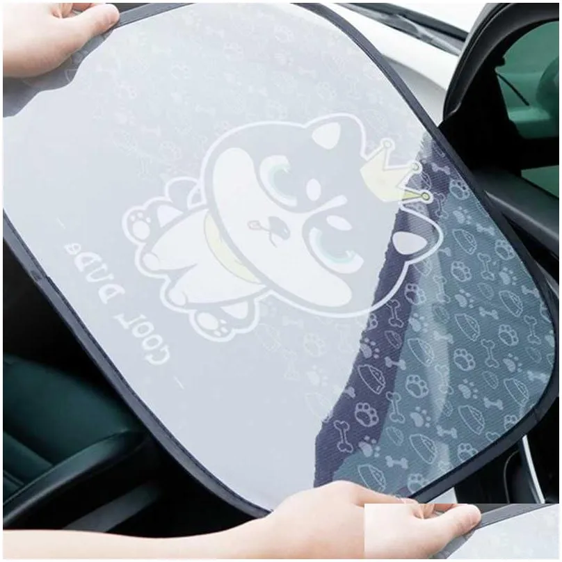 6/10/12inch Silver 2Pcs Cartoon Foldable Car Sun Shades Car Window Shades for Rear and Side Window Car Heat Shield Protect Baby Window