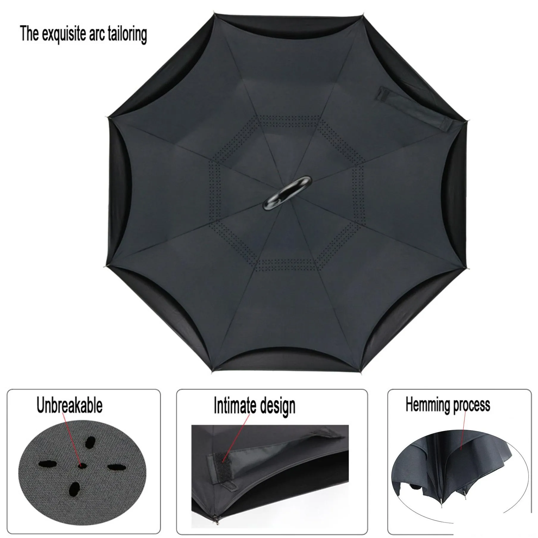 Anti-rebound Double Layer Inverted Umbrella with C-Shaped Handle