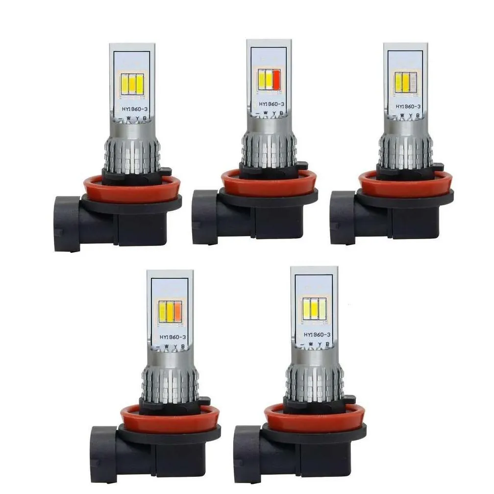 New Car LED Flash Fog Light Super Bright H3 H8h11 9006 Three-Color Front Fog Lamp Bulb White Yellow Green Pink Blue Front Fog Lamp