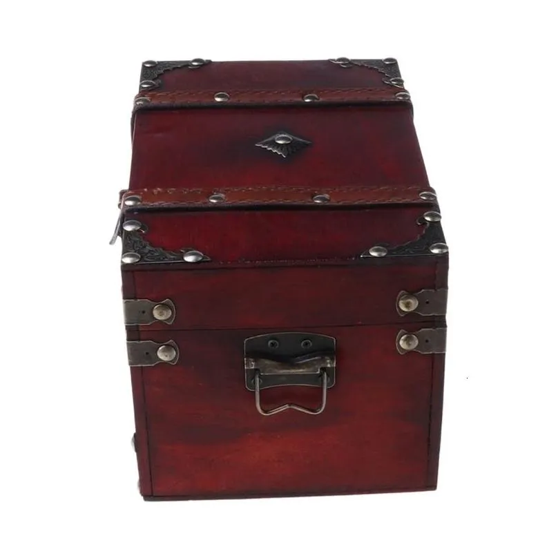 Storage Boxes Bins Retro Treasure Chest with Lock Vintage Wooden Storage Box Antique Style Jewelry 230413