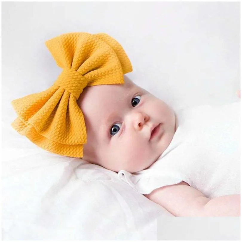 20 Color Baby Accessories Infant Baby Girl Cute Big Bow Headband Newborn Solid Headwear Headdress Nylon Elastic Hair Band Gifts Props