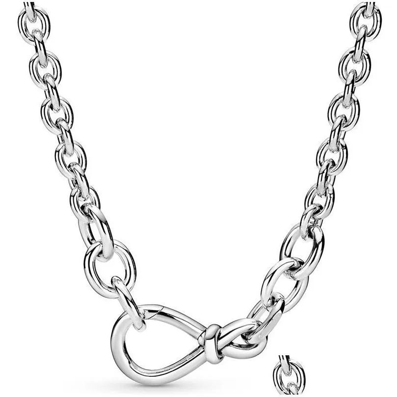 925 Silver Fit Necklace Pendant heart women fashion jewelry Thick Infinity Knot Bead Chain Sliding