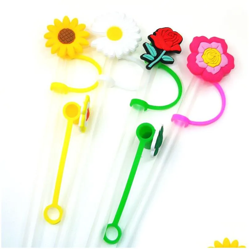 Custom drinks etc pattern soft silicone straw toppers accessories cover charms Reusable Splash Proof drinking dust plug decorative 8mm straw party