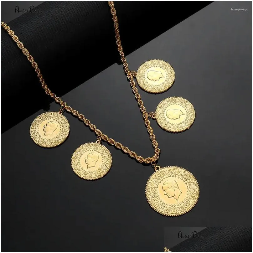 Chokers Choker Muslim Islam Zinc Alloy Coin Portrait Pendant Necklaces Gold Color Arab Money Sign Chain Middle Eastern Jewelry Gift Dr Otq0X