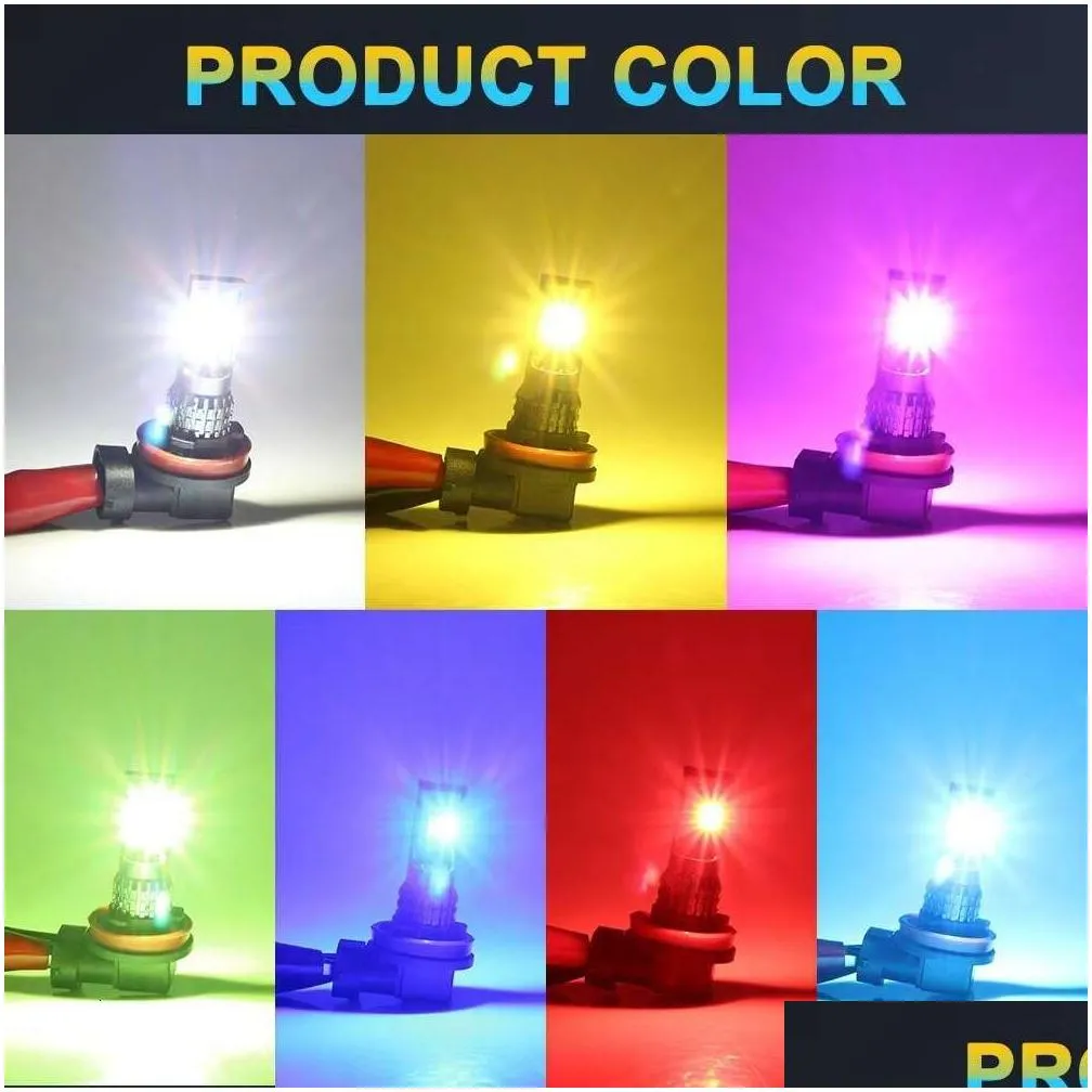 New Car LED Flash Fog Light Super Bright H3 H8h11 9006 Three-Color Front Fog Lamp Bulb White Yellow Green Pink Blue Front Fog Lamp