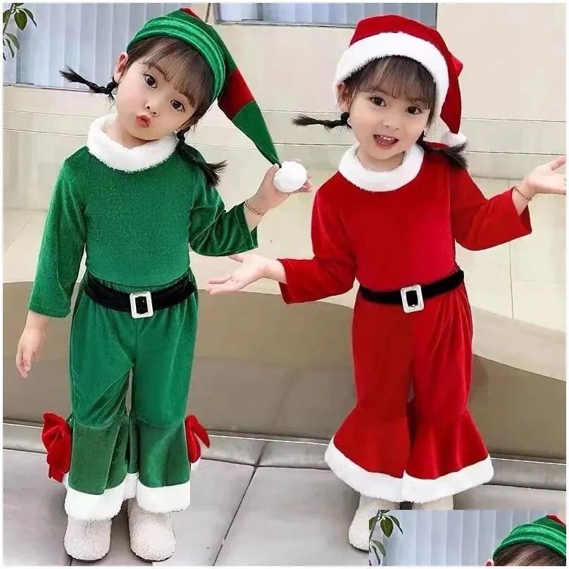 Clothing Sets Boys Girls Christmas Costume Festival Santa Clause Green Elf For Baby Kids Year Children Set Fancy Xmas Drop Delivery Dhdxu