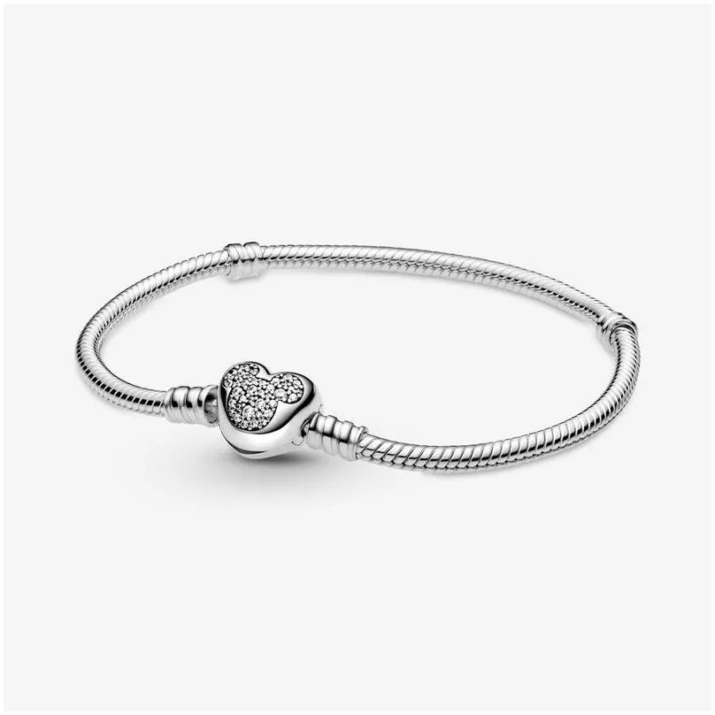 925 Sterling Silver Charm Bracelets For Women Fit Beads Fine Jewelry Brilliant Crown Hearts Styles Basic Snake Chain Bracelet Lady Gift With Original
