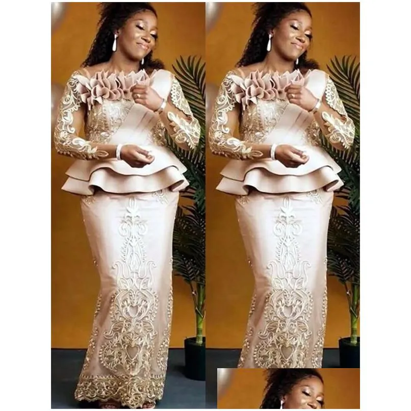 2021 Plus Size Arabic Aso Ebi Champagne Lace Sexy Mother Of Bride Dresses Long Sleeves Sheath Vintage Prom Evening Formal Party Gowns Dress