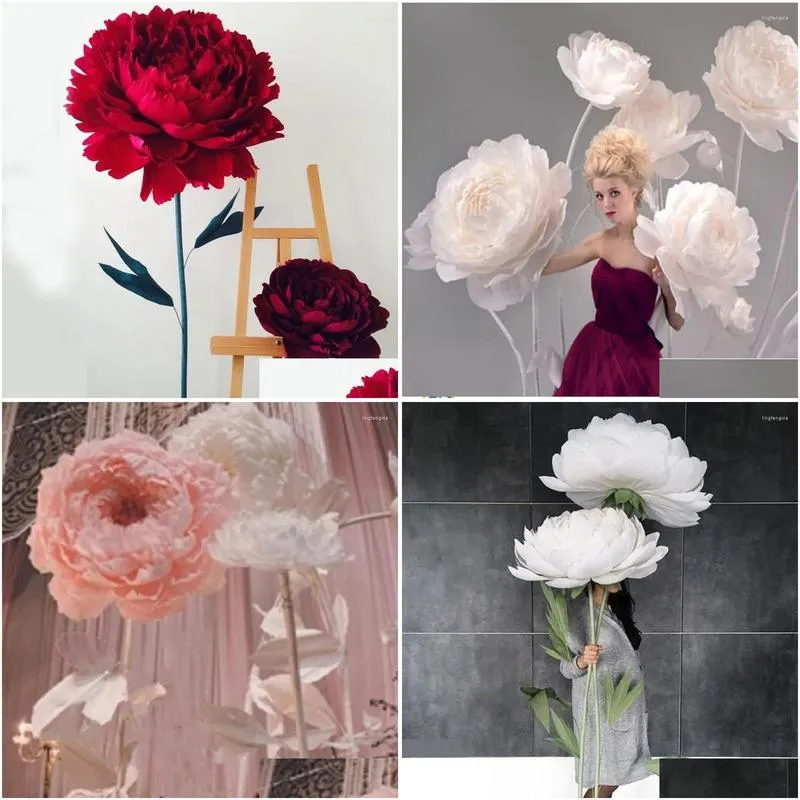 Decorative Flowers Large Paper Peony Wedding Decoration Rose Flower Head Window Setting Decorations Props