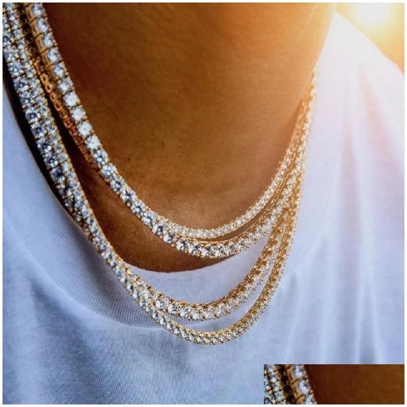 Tennis, Graduated Mens Diamond Iced Out Tennis Chain Necklace Sier Rose Gold Chains Hip Hop Moissanite Necklaces Jewelry M 4Mm 5Mm Dro Dhg3P