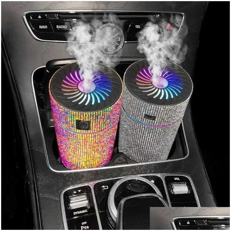 Luxury Diamond Car Diffuser Humidifier with Led Light Auto Air Purifier Aromatherapy Diffuser Air Freshener Car Accessories