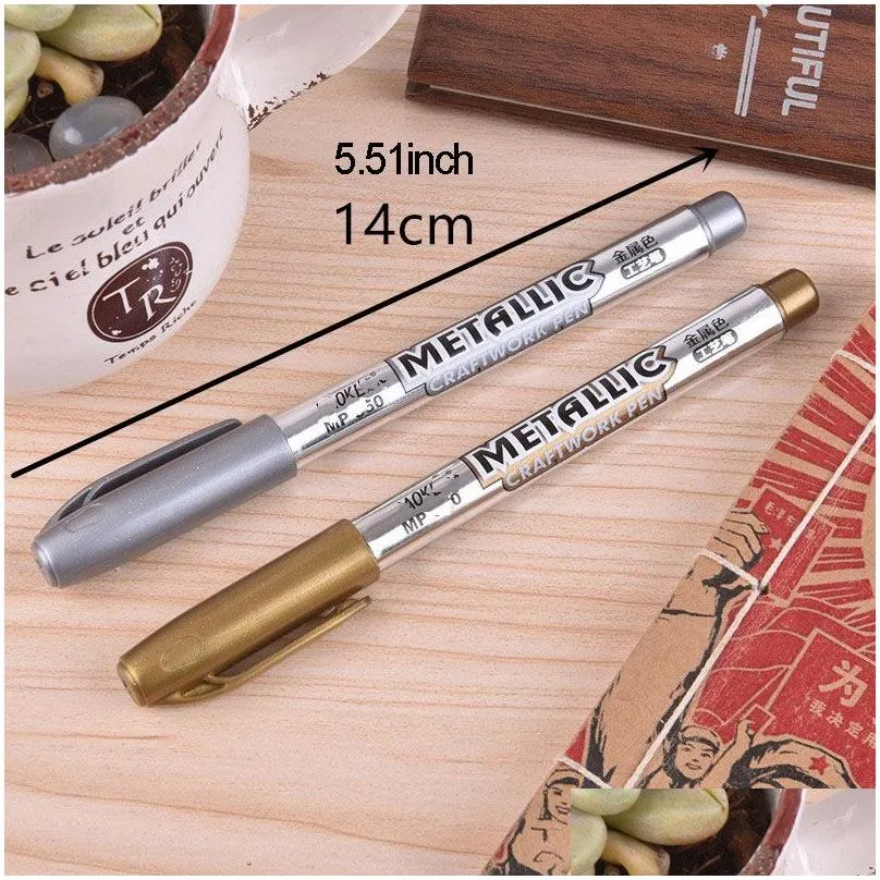 wholesale Other Paint Marker Craftwork Pens Metallic Color Signing Pen Gold Silver Red Green DIY Paper Tag Photo Album Scrapbooking Party Birthday Wedding Decoration