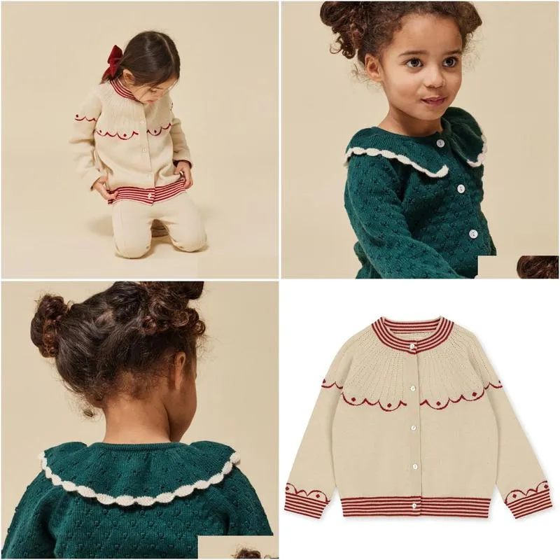 Clothing Sets Winter Ks Kids Knit Sweaters girl Cherry Printing embroider Sweater Baby Cute Clothes Cotton Tops And Pants Suit 19Years