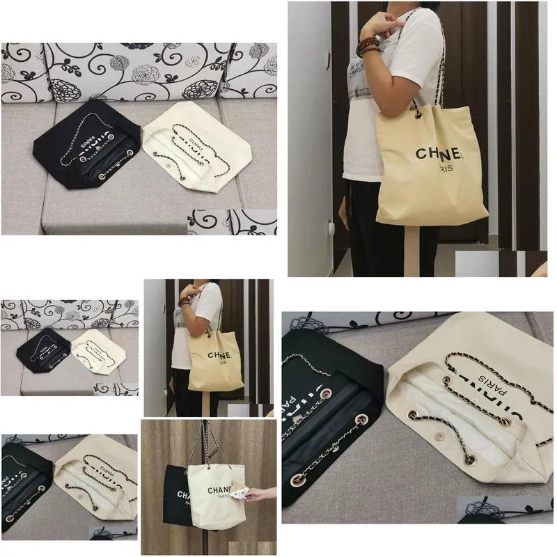 Designer Shopping Bag Black Beige Letter Logo Casual Canvas Bag Chain Strap Shoulder Bag Thick Shoulder Bag Portable reusable bag