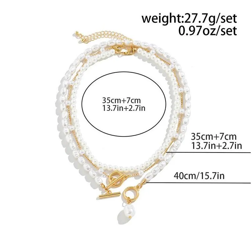 Chokers Gothic Metal Disc Pendant Flat Snake Chain Clavicle Necklace Punk Imitation Pearl Mti Layered Choker Women Neck Jewelry Drop D Dhl9S