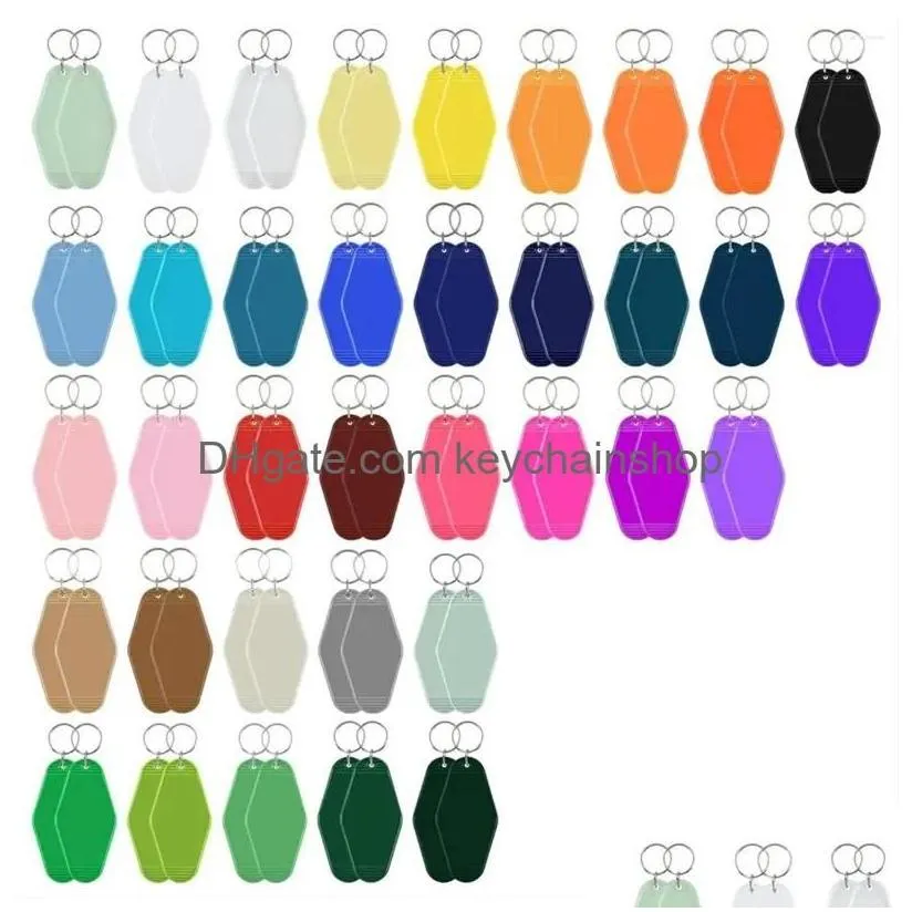 Keychains Lanyards Keychains 72 Pcs Motel Keychain Blanks El Retro Vintage Plastic Lage Tags Rhombus Christmas Key Labels Drop Deli