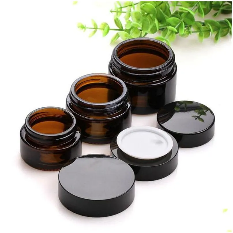 wholesale 5g 10g 15g 20g 30g 50g Amber Brown Glass Face Cream Jar Refillable Bottle Cosmetic Makeup Lotion Storage Container Jars