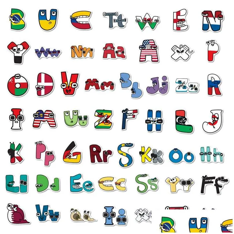 50PCS Cute Alphabet Lore Letters Numbers Stickers for Toddlers Preschool Vinyl Early Childhood Education Decals C52-568