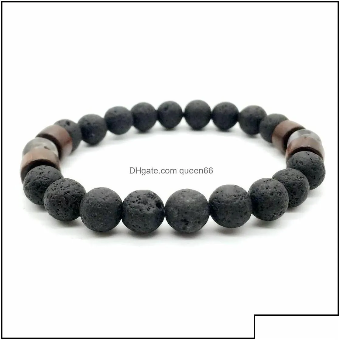 Charm Bracelets Natural Lava Rock Stone Beads Strand Bracelet Mem Unisex Wooden Bead Essential Oil Diffuserbracelets For Women Drop