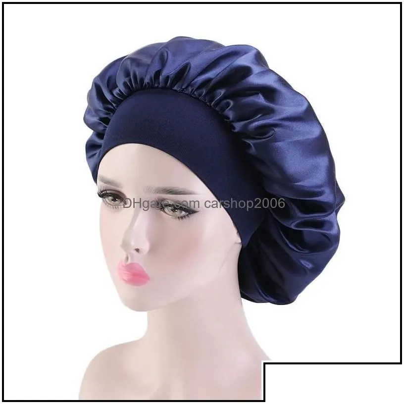 Beanie/Skl Caps Hats Hats Scarves Gloves Fashion Accessories 36Cm Adjust Solid Satin Bonnet Hair Styling Cap For Slee Women Night Sleep
