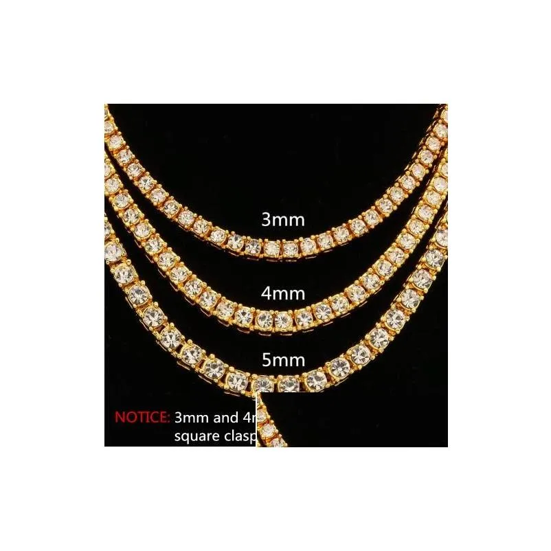 Tennis, Graduated Mens Diamond Iced Out Tennis Chain Necklace Sier Rose Gold Chains Hip Hop Moissanite Necklaces Jewelry M 4Mm 5Mm Dro Dhg3P