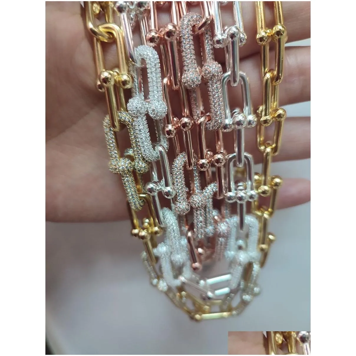 Pendant Necklaces New 18K Gold Sier 41Cm 45 50 60Cm Necklace Bracelet Diamonds Designer For Women Wife Daughter And Mom Couple Fashion Ot9Fh