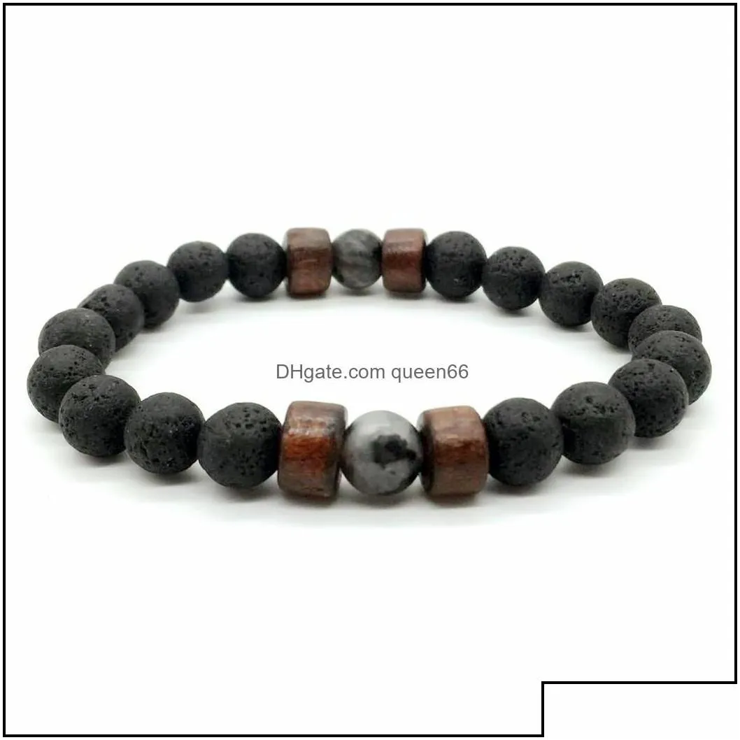 Charm Bracelets Natural Lava Rock Stone Beads Strand Bracelet Mem Unisex Wooden Bead Essential Oil Diffuserbracelets For Women Drop