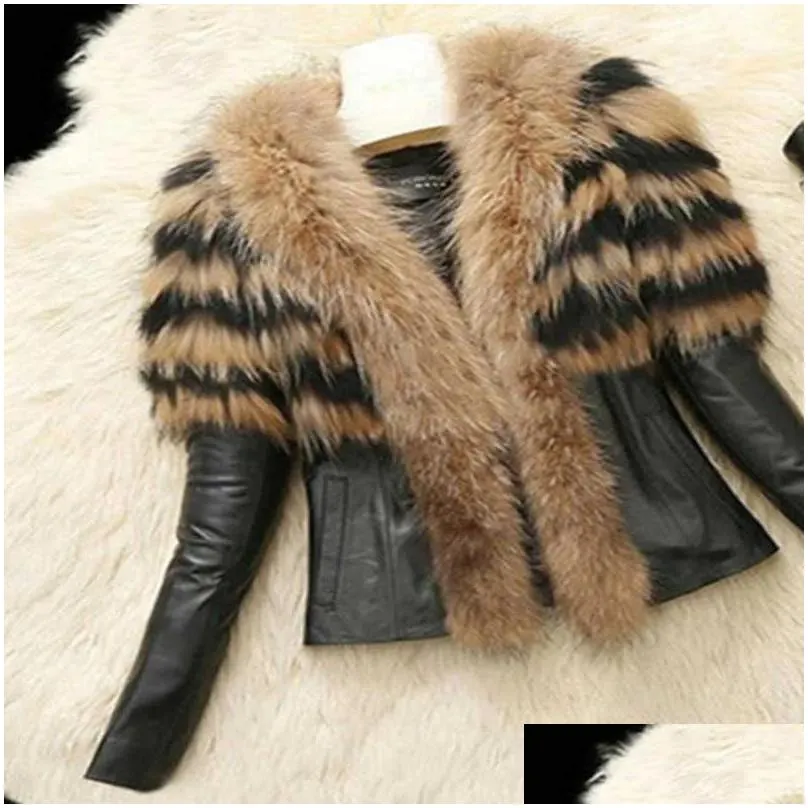 Autumn Winter Women`s Faux Fur Coat Jacket Female Slim Fit PU Leather Fur Coats Fluffy Outerwear Jackets 211019