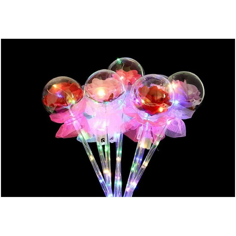 Party Decoration Led Favor Light Up Glowing Red Rose Flower Wands Clear Ball Stick For Wedding Valentines Day Atmosphere Drop Delivery Dhvem