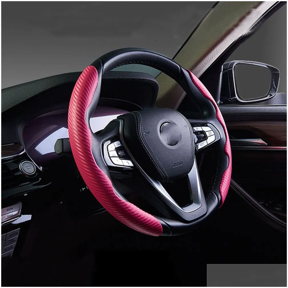 1Pair Universal Car Steering Wheel Booster Cover Carbon Fiber Look Non-Slip Interior Decoration Accessories for Auto Deco