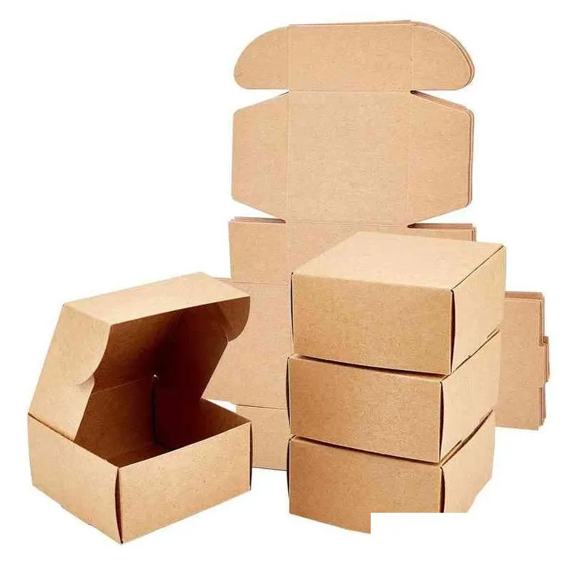 100pcs kraft paper gift box square folding packaging box jewlery storage display wedding birthday party candy box 5.5x5.5x2.5cm