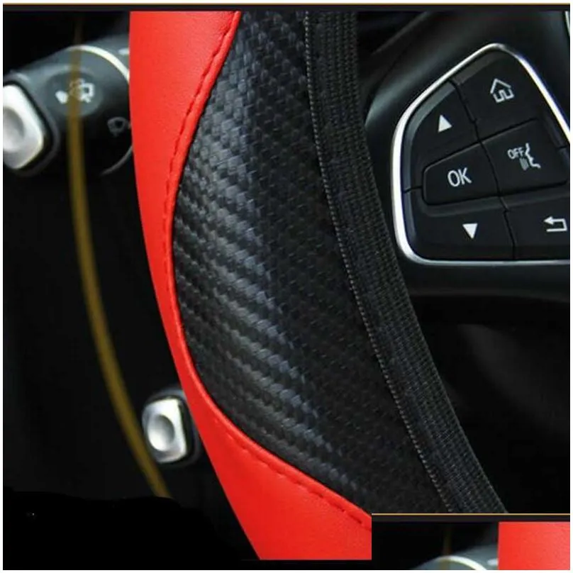 1 PCS D Type Car Steering-wheel Cover Without inne Fit 36-38cm Breathable Anti-Slip Carbon Fiber Steering Wheel Cover