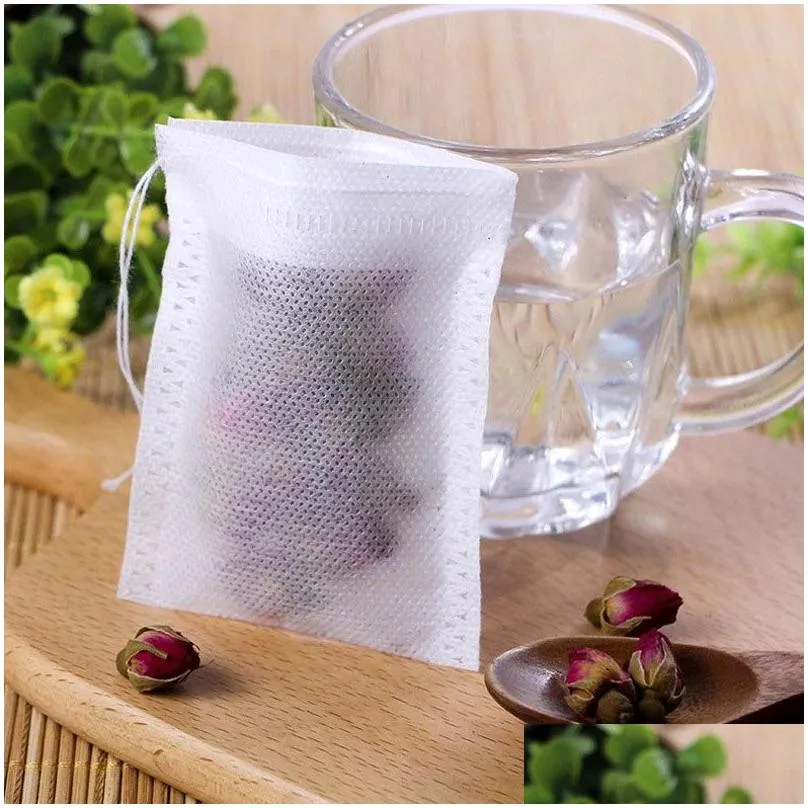 Coffee & Tea Tools Filter Bag Strainers Natural Unbleached Wood Pp Paper Disposable Infuser Empty Bags With Dstring Pouch 100 Pcs/Lot Dhzet