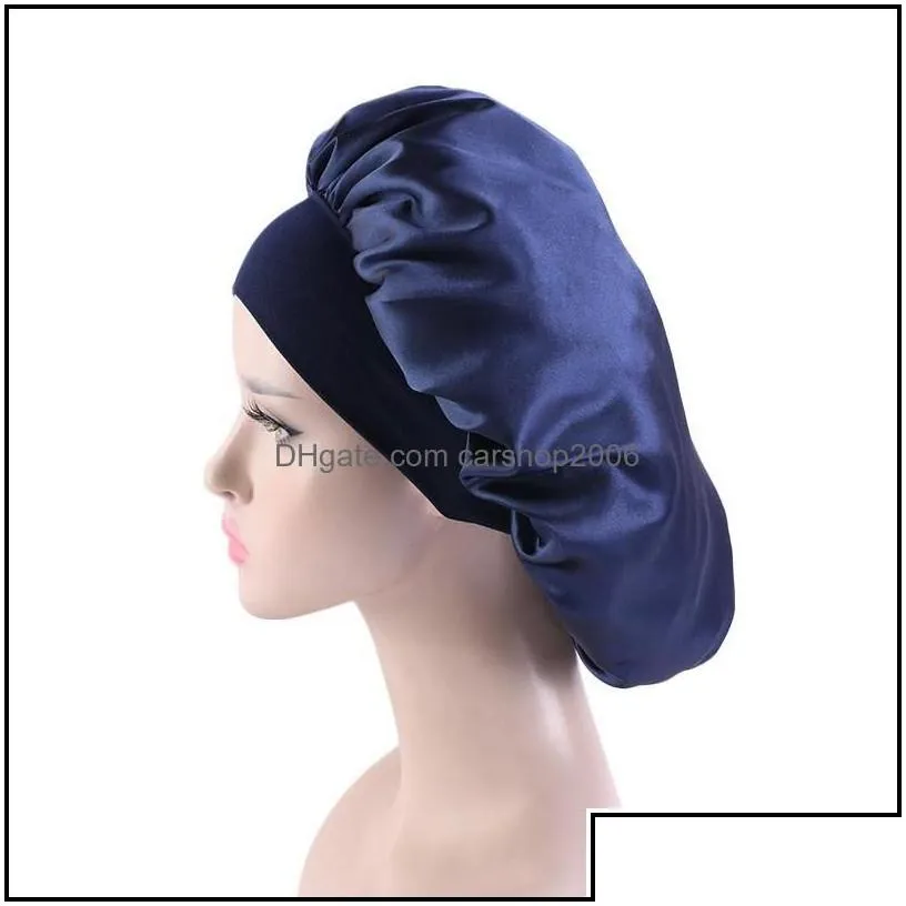 Beanie/Skl Caps Hats Hats Scarves Gloves Fashion Accessories 36Cm Adjust Solid Satin Bonnet Hair Styling Cap For Slee Women Night Sleep