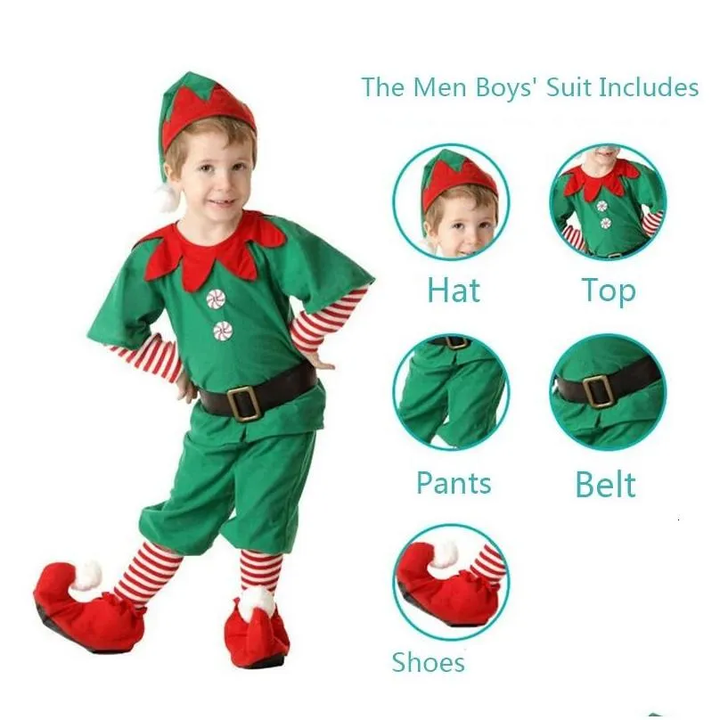 Clothing Sets Boys Girls Christmas Costume Festival Santa Clause Green Elf For Baby Kids Year Children Set Fancy Xmas Drop Delivery Dhdxu