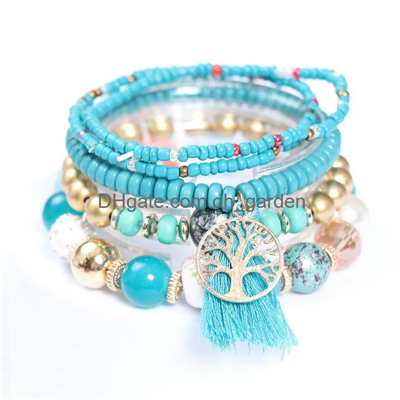 Charm Bracelets 8Pcs Set Bohemian Handmade Beads Bracelet For Women Summer Colorf Beaded Chain Bangle Girls Boho Jewelry Ac Dhgarden Dhr1T