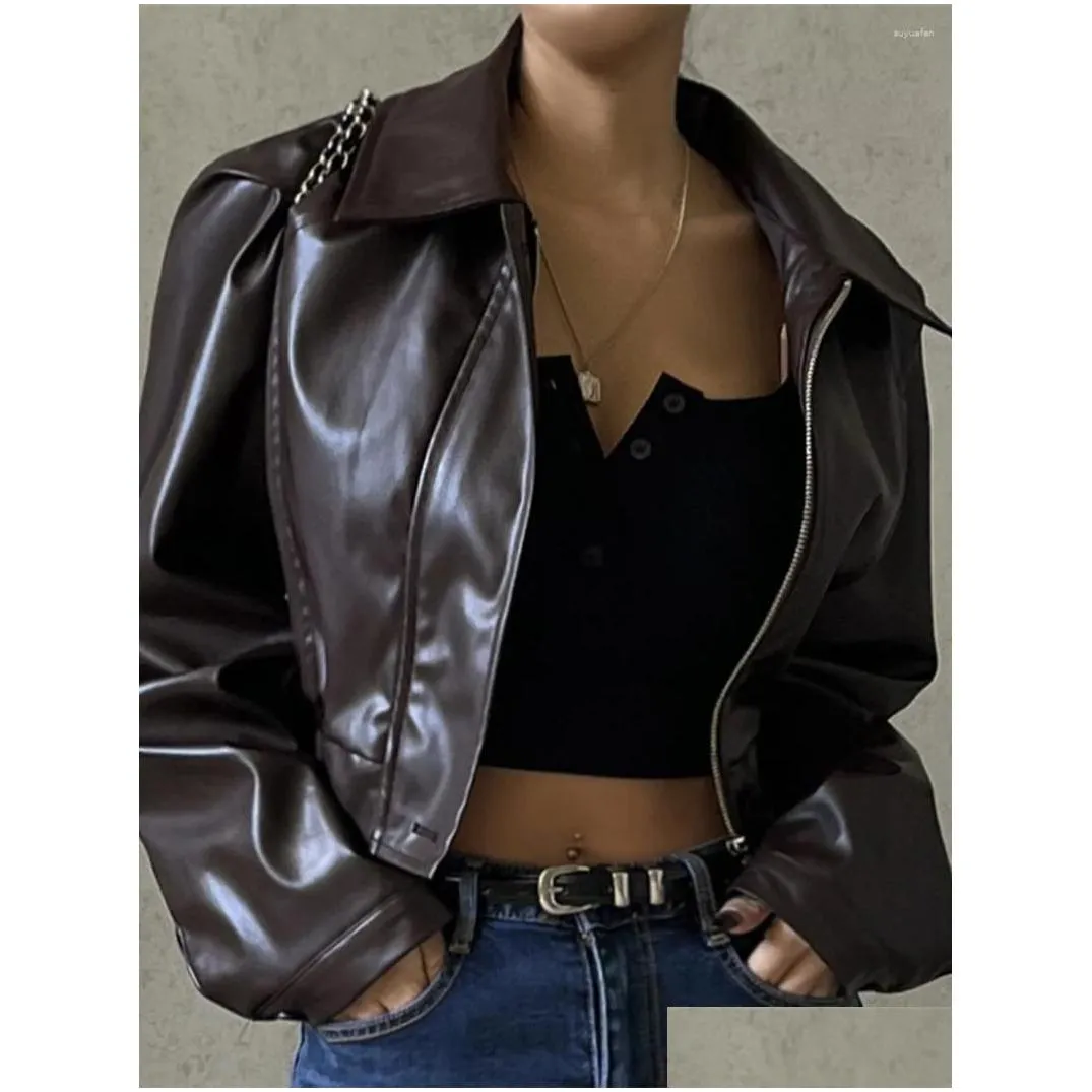 Women`S Jackets Womens Faux Leather Jacket Zipper Long Sleeve Motorcycle Biker Coat Outerwear Drop Delivery Apparel Clothing Coats Otwfo