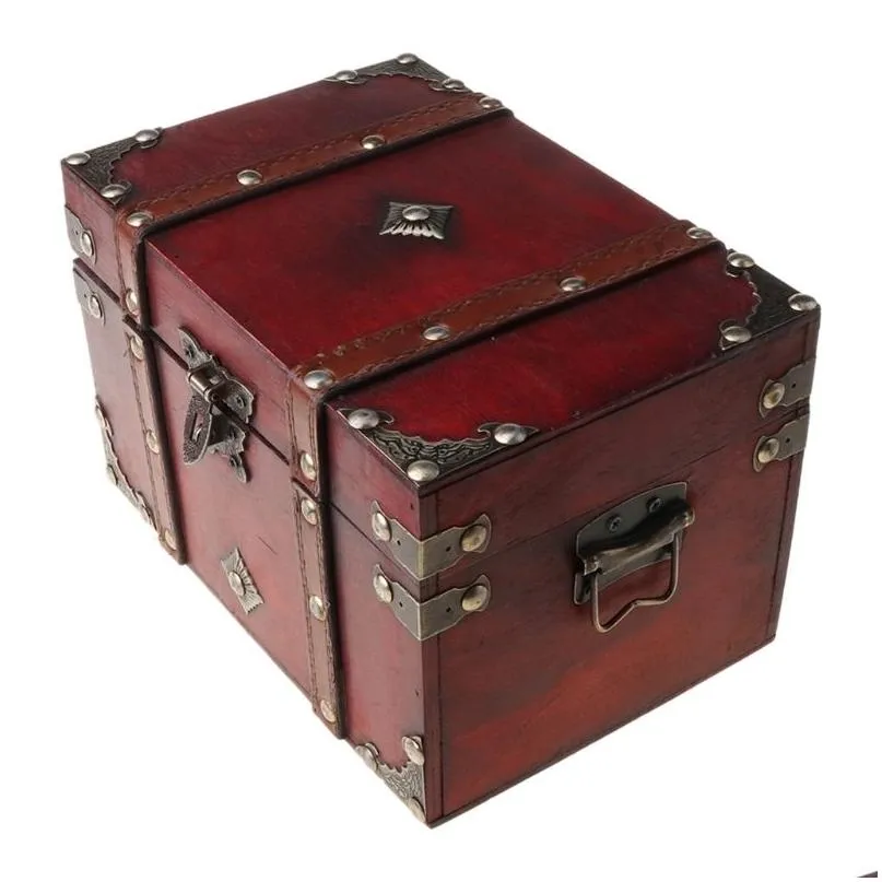 Storage Boxes Bins Retro Treasure Chest with Lock Vintage Wooden Storage Box Antique Style Jewelry 230413